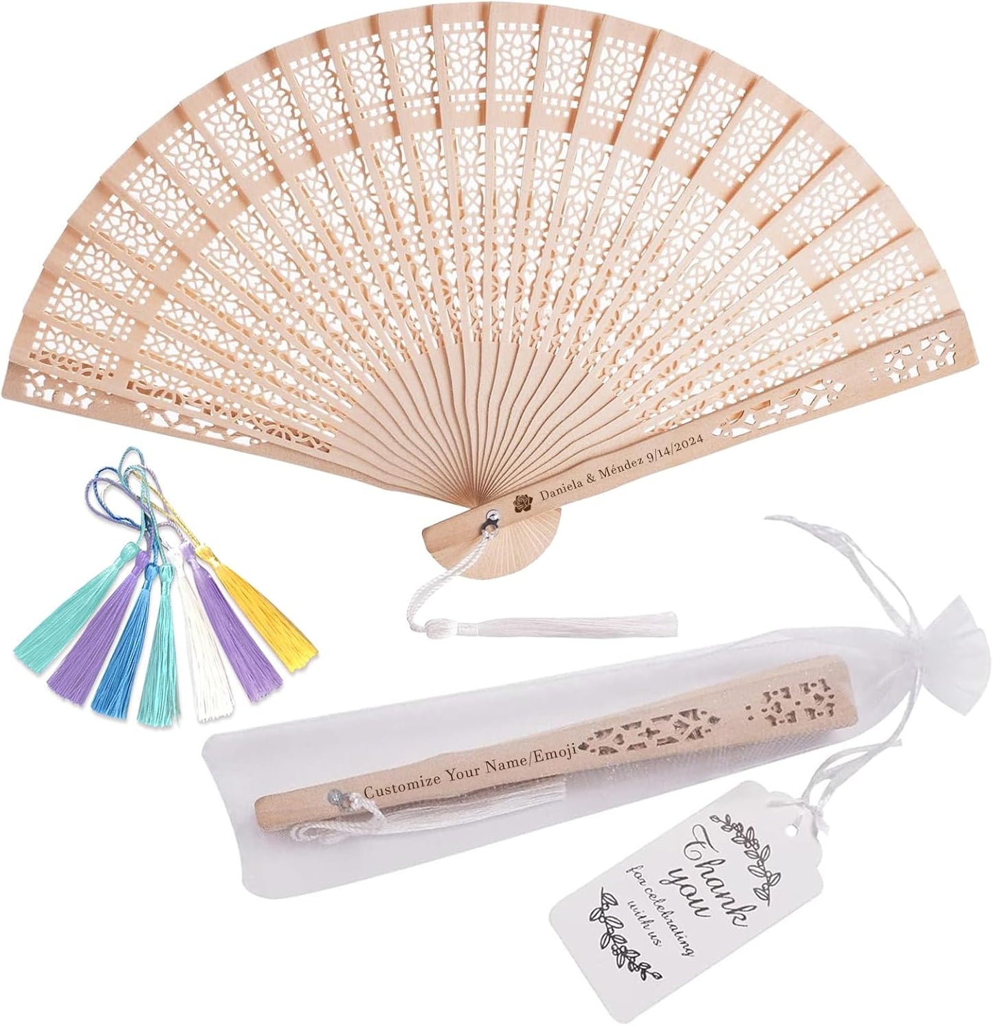 100Pcs Custom Wedding Fans for Guests Bulk – Personalized Hand Fans with Text or Logo for Wedding Guest Favors, Bridal Shower, Party Decorations (Sandalwood, 100)
