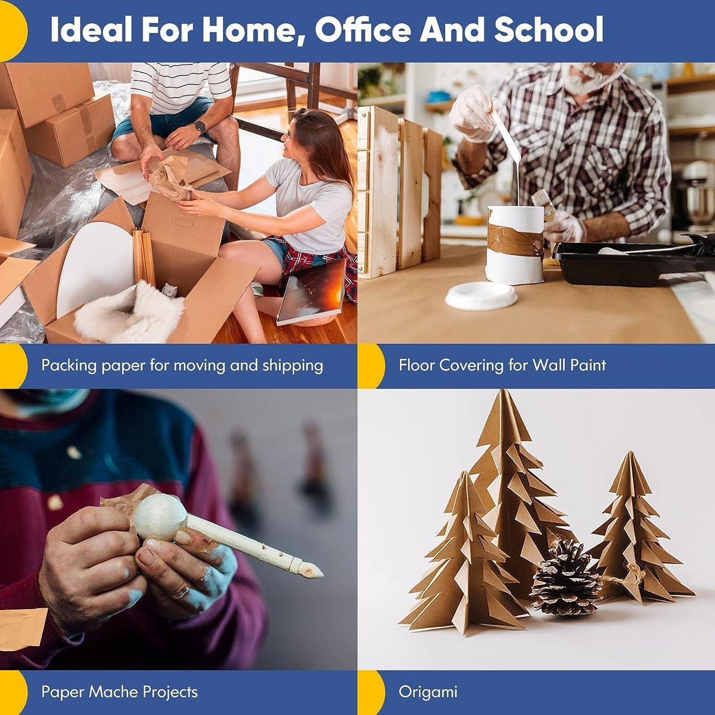 Vanhench 36"x 2400" (200') Large Brown Wrapping Easel Paper Roll, Bulletin Board Paper, Art Packing Moving Shipping Poster Supplies, Floor Covering Crafting Drawing Table Runner 70GSM 55LB