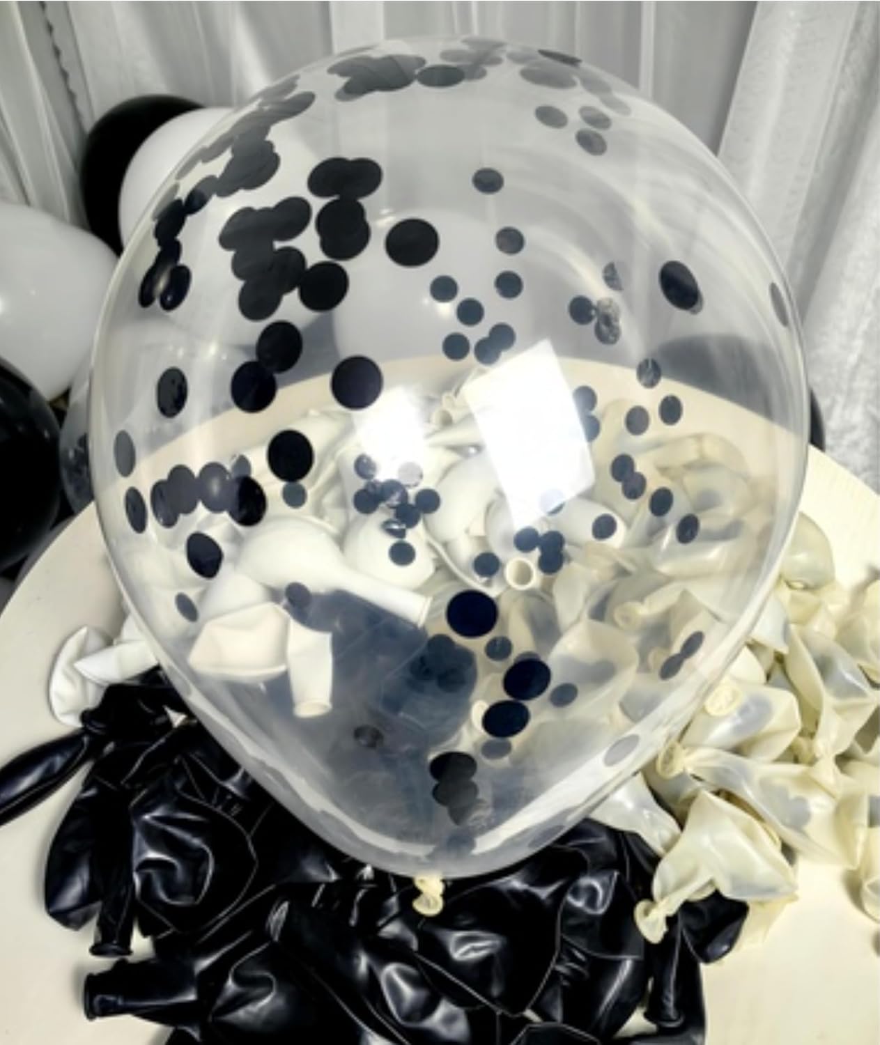 300 Pack Black and White Balloons 12 Inch Black Confetti Balloon for Various Party Events Decorations