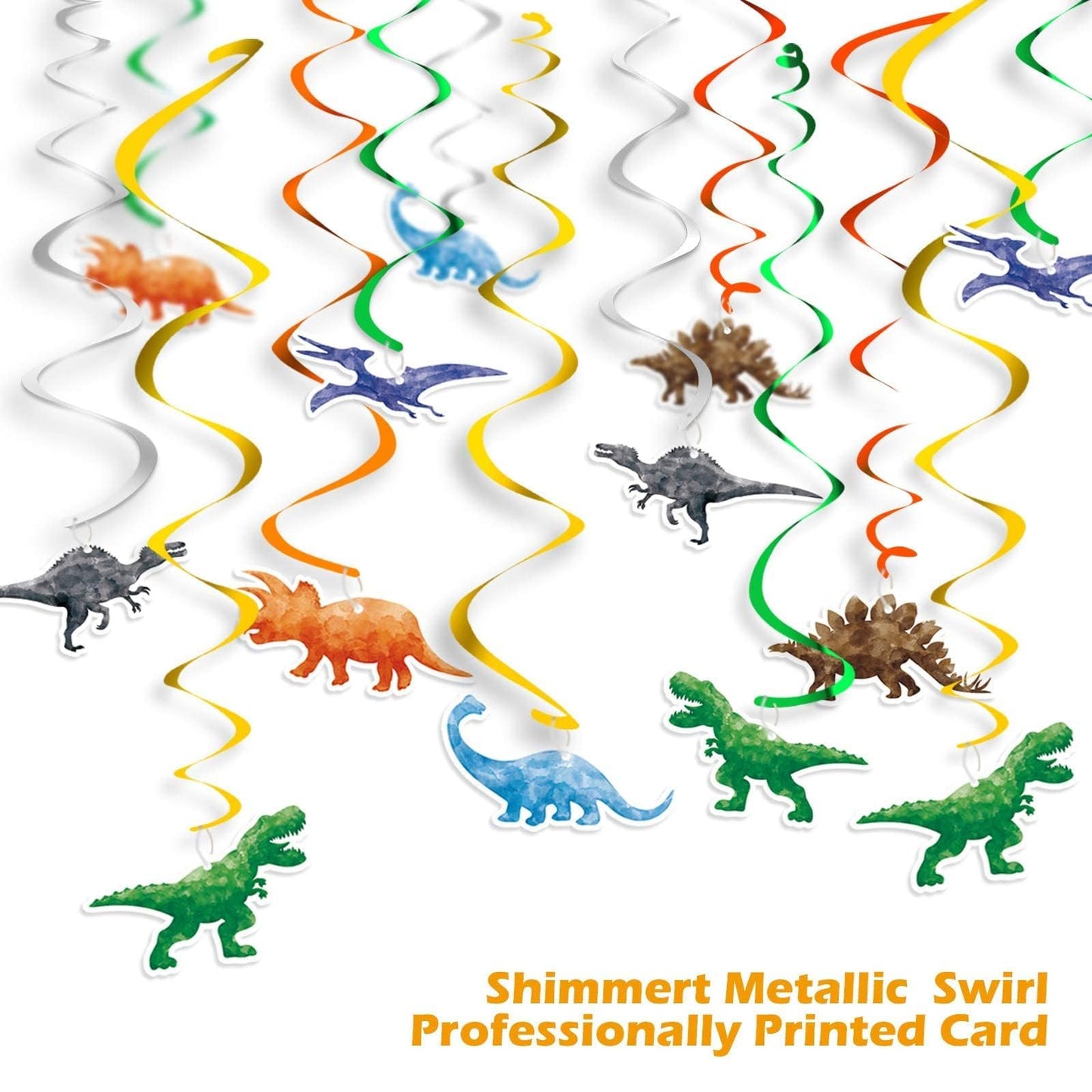 WERNNSAI 24 PCS Dinosaur Hanging Swirls Watercolor Dino Decoration