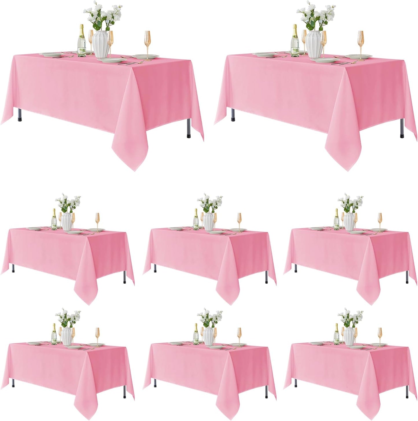 Fitable 8 Pack Table Cloth Rectangle Table: Stain and Wrinkle Resistant Tablecloth Rectangular, Washable Polyester Tablecloths for Wedding Party Dining Banquet Event Catering(Pink, 70x120 Inch)