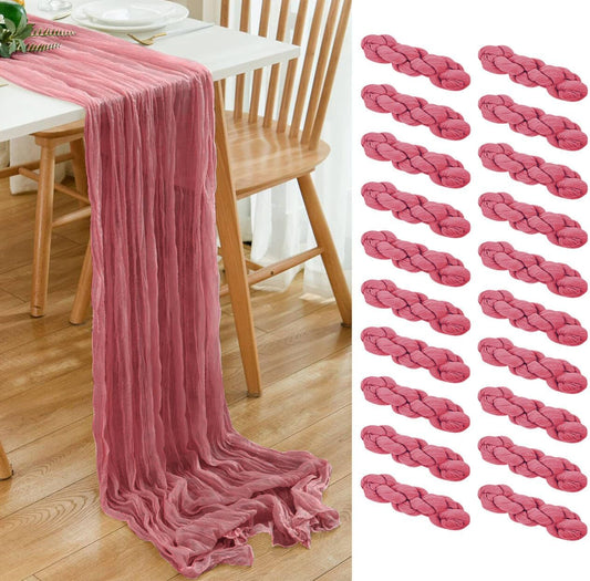 20 Pack Dusty Rose Cheesecloth Table Runner 17x108 Inch Boho Wrinkled Sheer Gauze Cheese Cloth Table Runner Bulk Romantic Decor for Wedding, Bridal Shower, Birthday Party