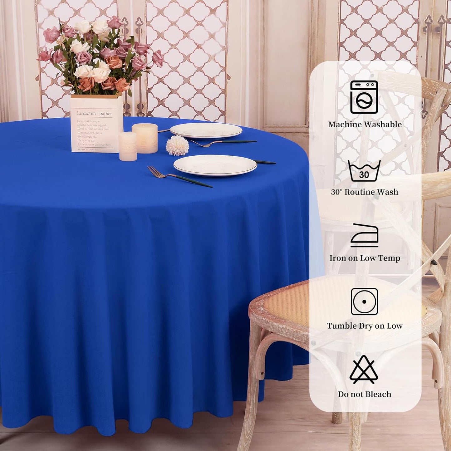 6 Pack Round Tablecloths - 90 Inch, Royal Blue Polyester Table Cover for Round Table, Stain and Wrinkle Resistant Washable Fabric Table Cloth, Polyester Tablecloth for Wedding Banquet Parties