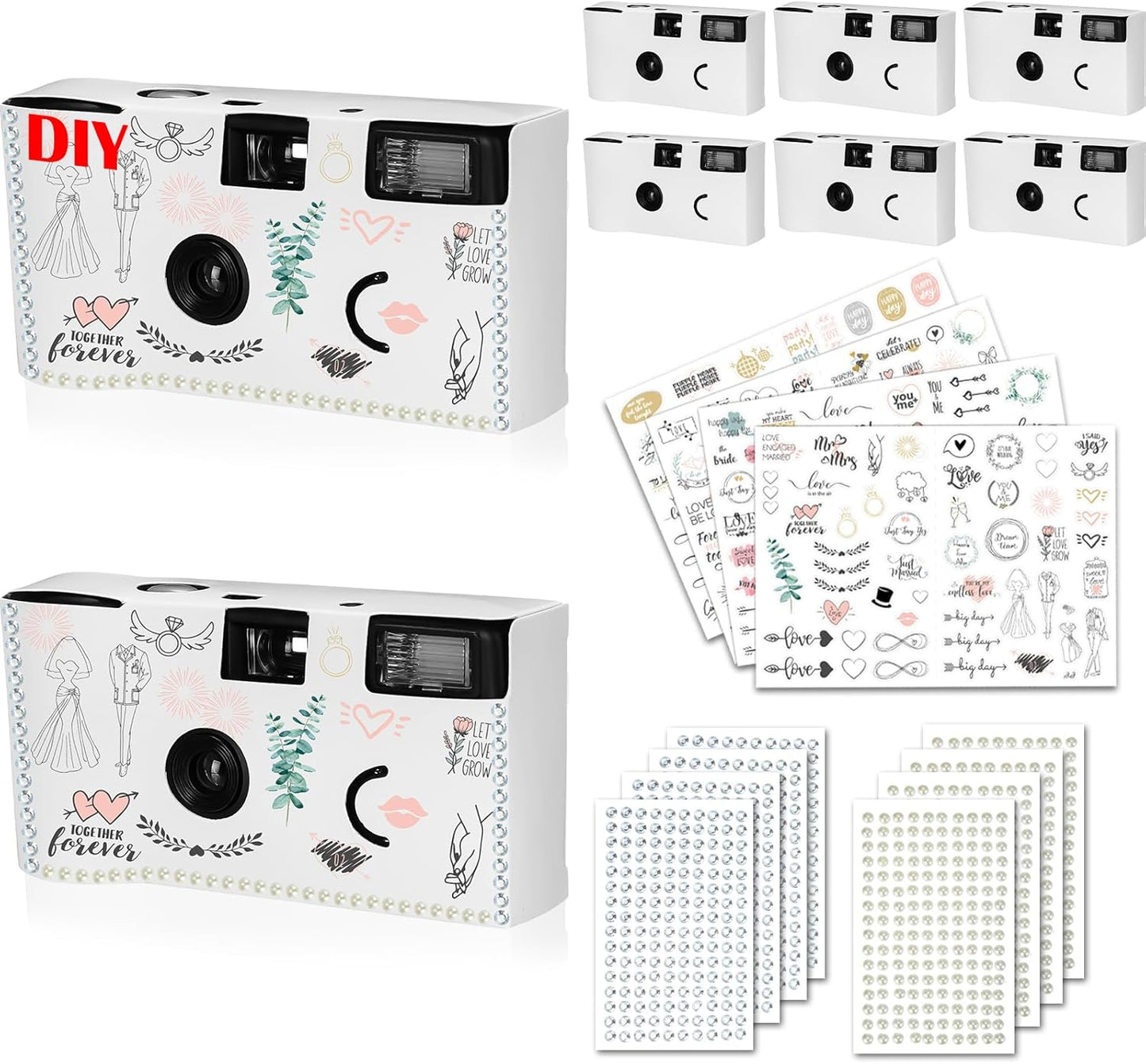 8 Pack Disposable Camera for Wedding 35 mm Film Single Use Camera with Flash Disposable White Cameras DIY One Time Camera for Wedding Anniversary, Travel, Camp, Party Supply