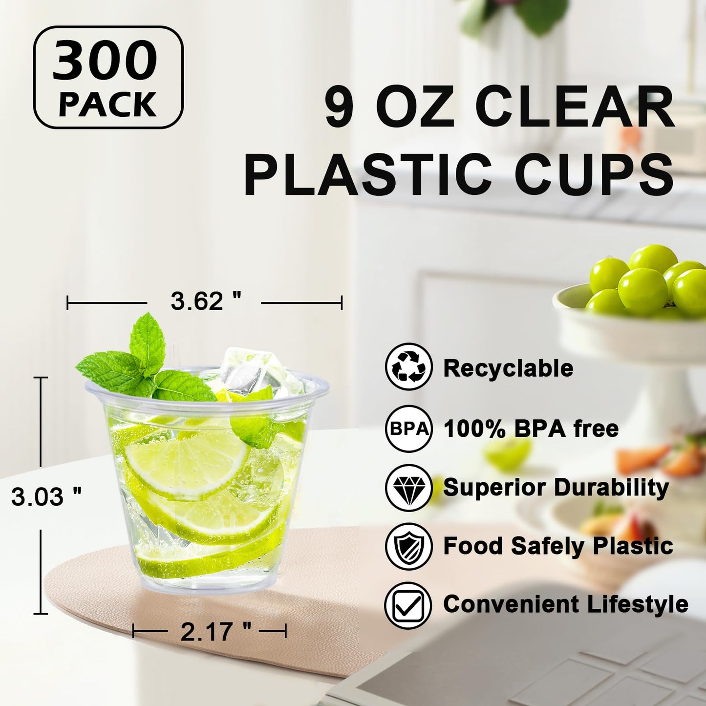 Lamosi 100 Pack 9 oz Clear Plastic Cups Disposable Cups