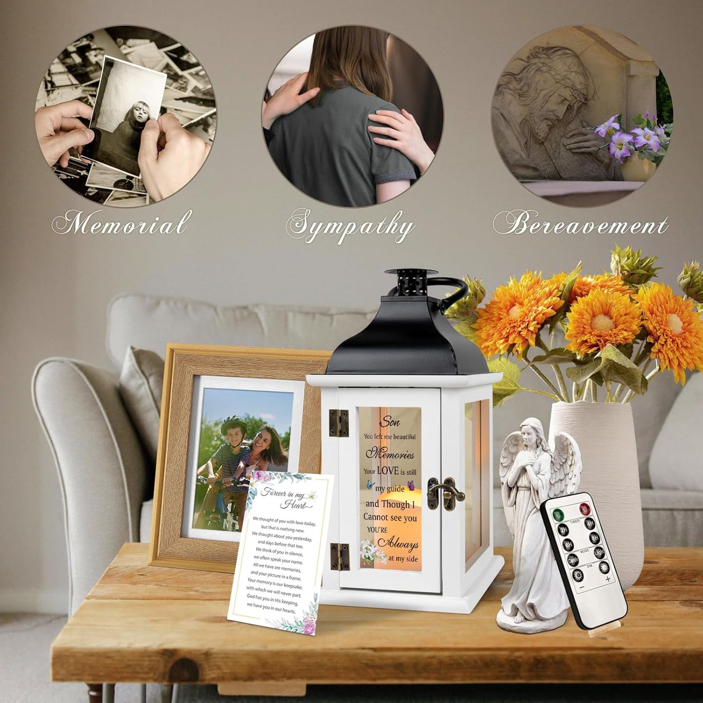 Memorial Lantern for Loss of Son in Memory of Son Bereavement Gifts Loss of Son Sympathy Gift for Mother Remembrance Gifts Memorial Gifts with LED Candle