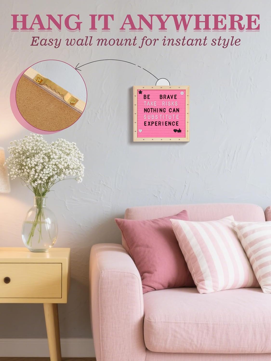 Light up Changeable Felt Letter Board Sign with LED Lights - 10×10" Message Board& Wood Stand& 450 Letters, for Halloween/Birthday/Event/Pregnancy/Baby Announcement/Home Wall Decor Girls Gifts, Pink