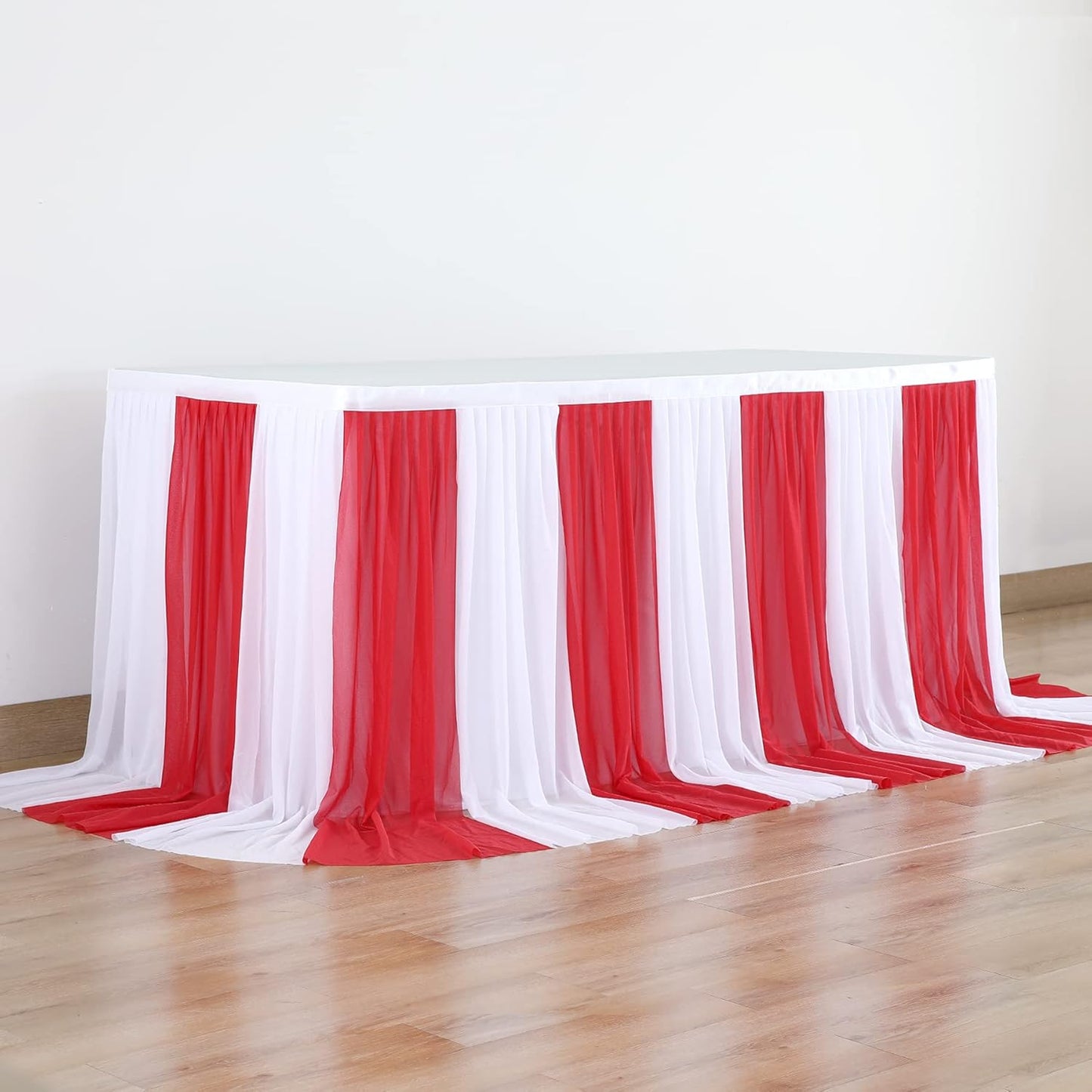 Reb and White Striped Table Skirt for Rectangle Tables or Round Tables for Carnival Circus Party 14ft Tulle Tutu Table Cloths Cover for Birthday Party Baby Shower Table Decorations