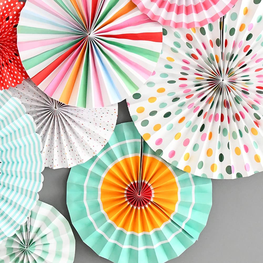 Aiminjey Hanging Paper Fans Party Set, Round Paper Fan Party Decoration, Set of 8 Decorative