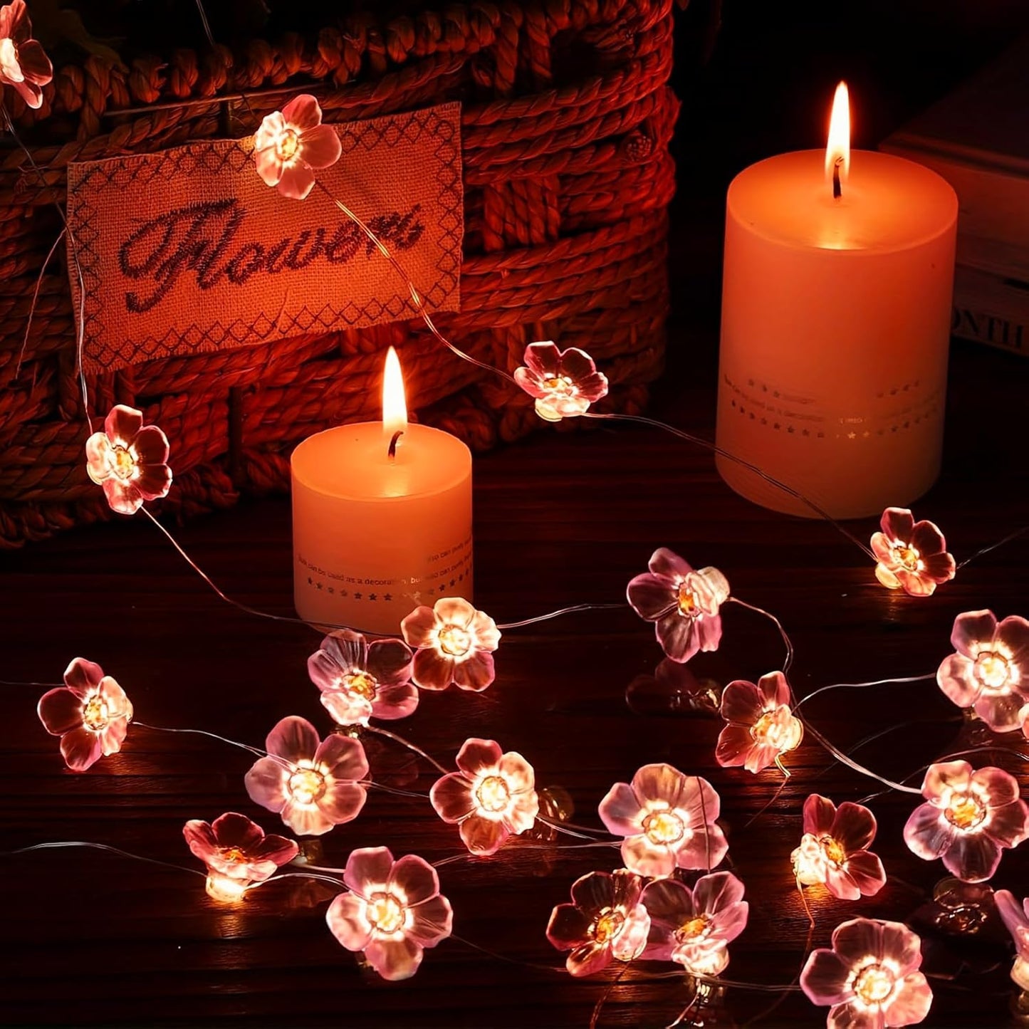 Pink Fairy Cherry Blossom Flower String Lights for Bedroom, USB Plug in and Battery Operated 13ft 40 LED Cute Indoor Outdoor Hanging Decorations for Birthday Wedding Party Christmas Easter