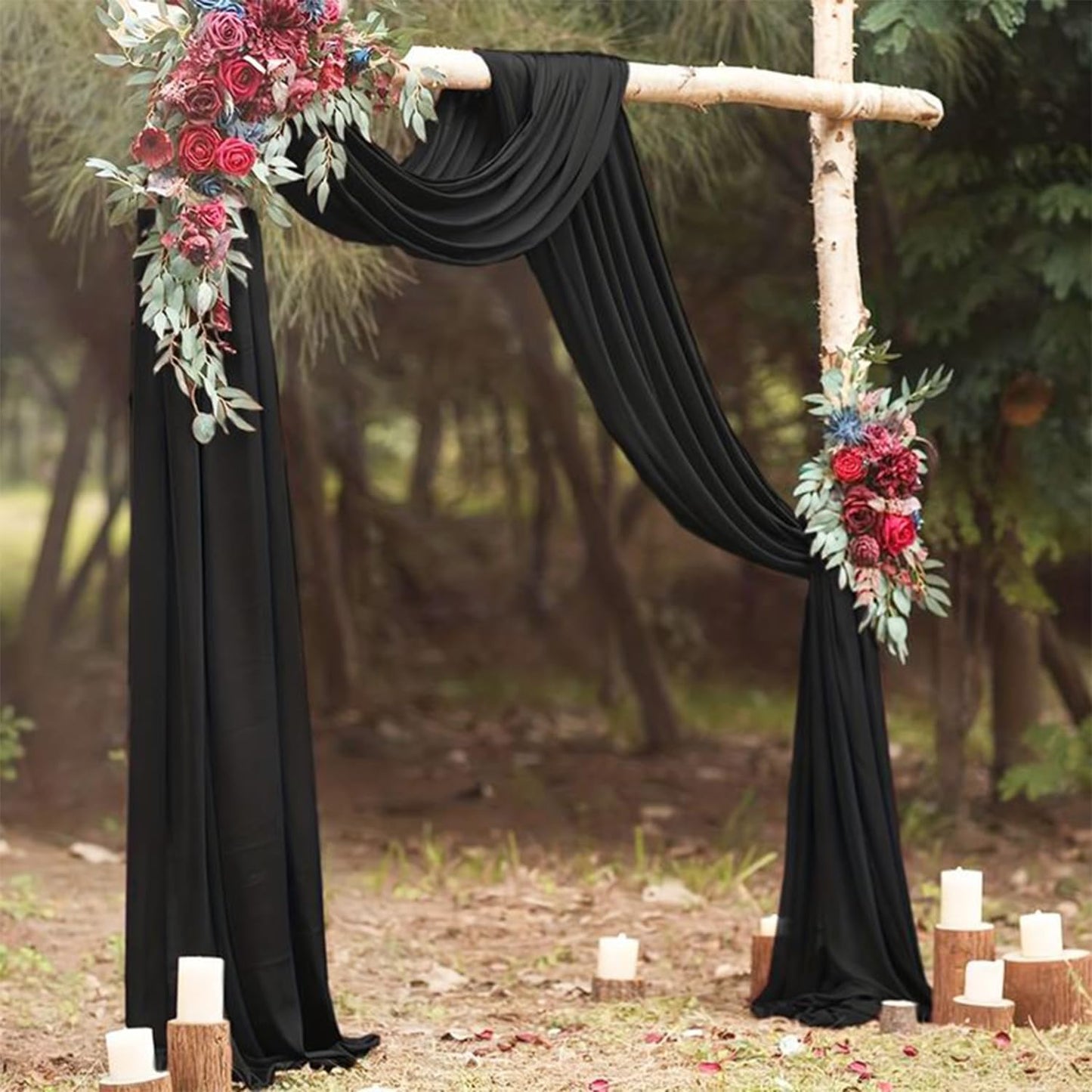 20Ft Length x 28" Width 4 Panels Wedding Arch Draping Fabric Black Arch Drapes Chiffon Fabric Sheer Curtains Backdrop for Party Decor Wedding Bridal Ceremony Ceiling Stage Reception Decorations
