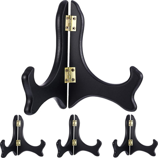 Tatuo 4 Pack Black Wooden Display Stand Plate Stands (5 Inch, Black)