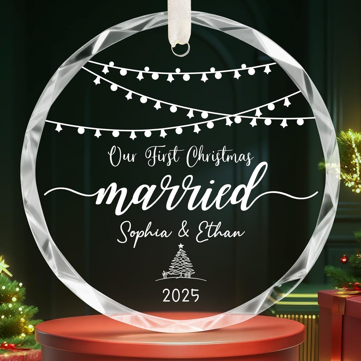 First Christmas Married Ornament 2025, Personalized Christmas Ornaments, Cuztomized Wedding, Bridal Shower Gifts for for Newlywed, Bride, Future Mr & Mrs, Couples, 1st Married Decorations