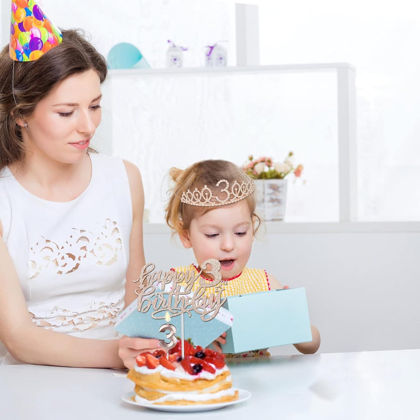 3rd Birthday Decorations for Girls, Including Sash, Crown/Tiara, Candles, Cake Toppers, 3rd Birthday Gifts for Girls