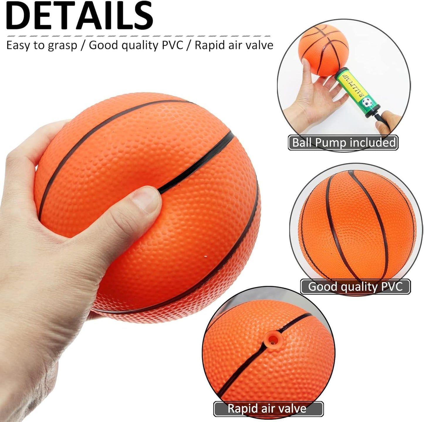 18 Pcs 5" Mini Basketball Set with Pump, PVC Small Basketball for Over The Door Hoop Games, Party Favors, Indoor Outdoor Play, Adults Kids, Pool Beach