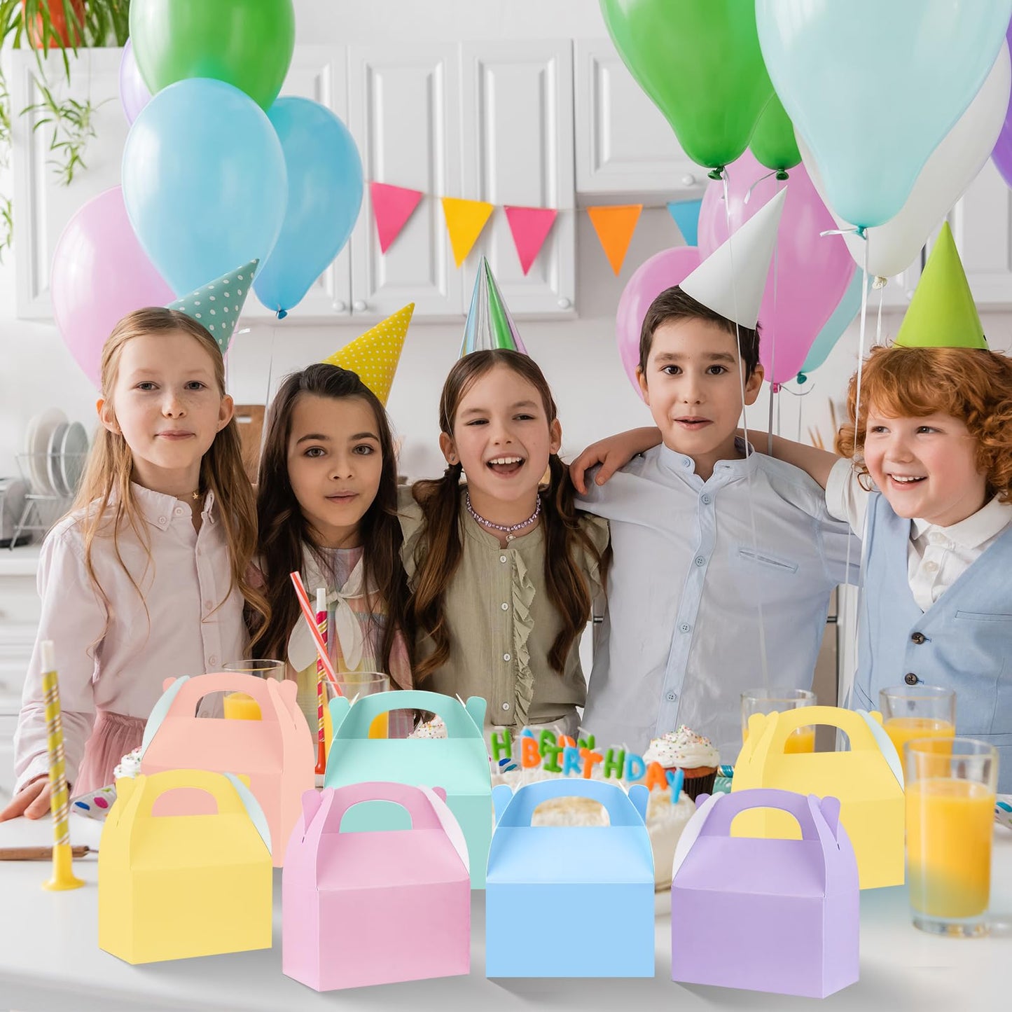 24 Pcs Pastel Party Favor Treat Boxes, Colorful Paper Candy Gift Gable Boxes for Party Favors