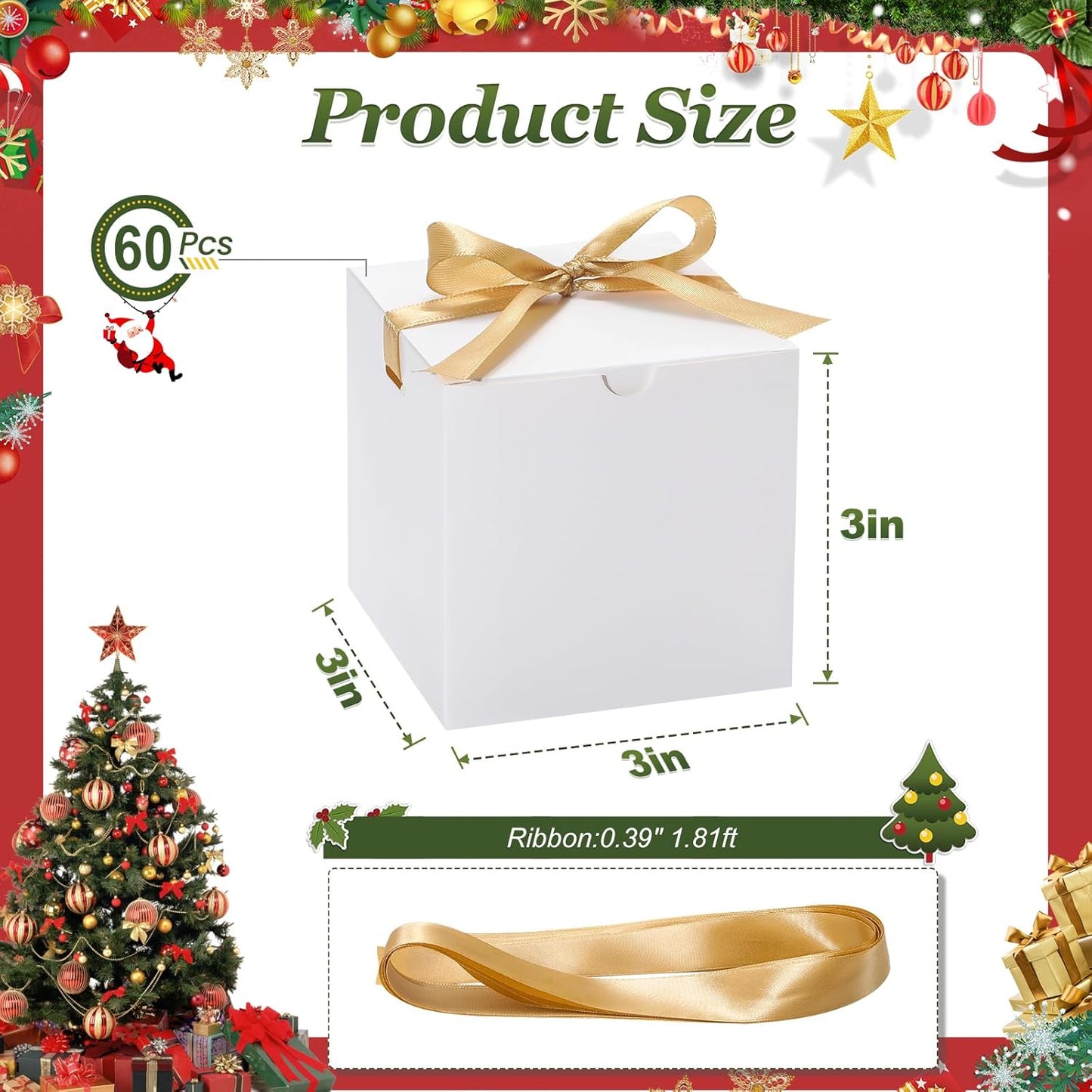 DOYIDE 60 Pcs Small Gift Boxes, 3x3x3 inches Kraft Paper Gift Box with Ribbons, White Candy Boxes for Christmas Wedding Favors Baby Shower Bridal Shower Birthday Party