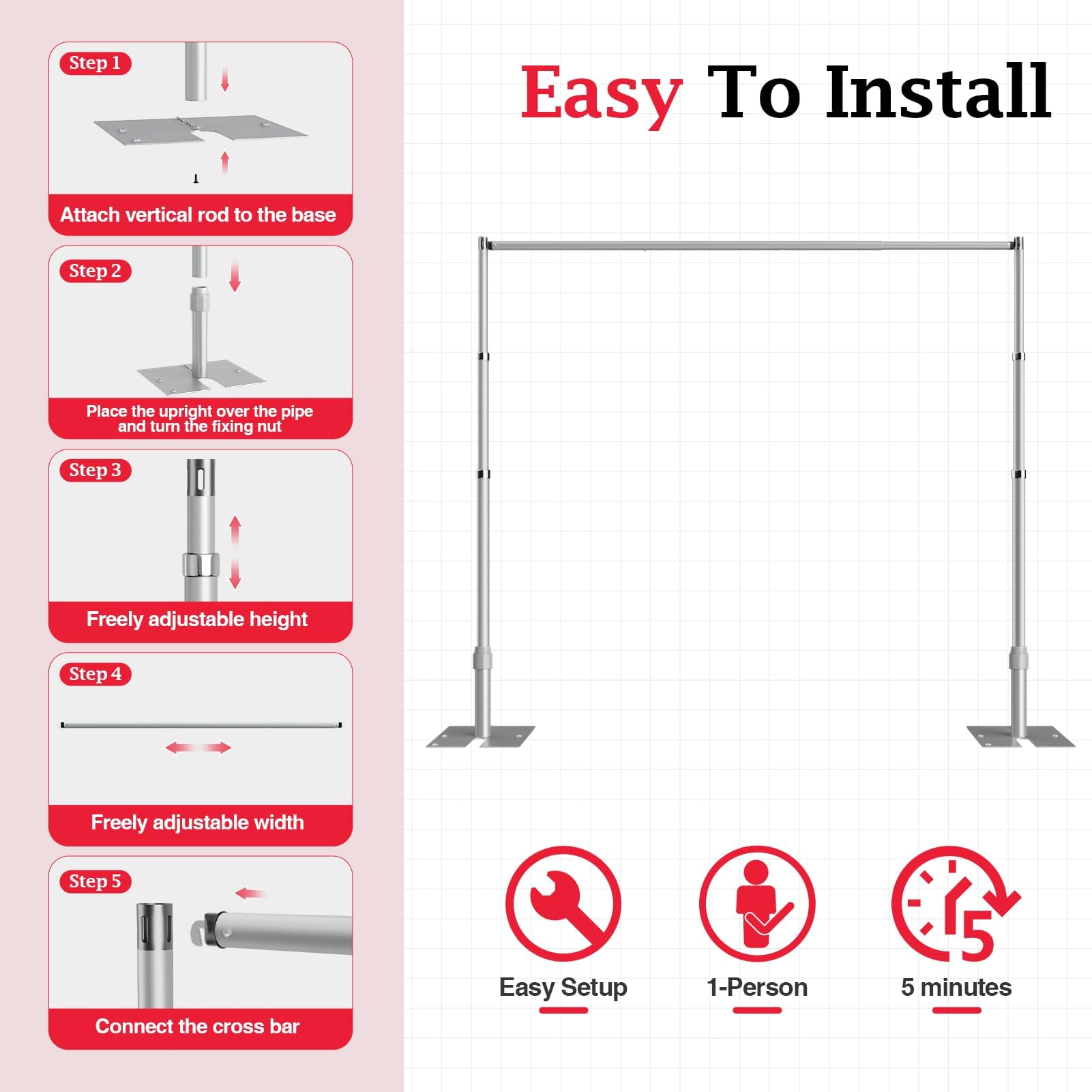 EMART 10x10ft Heavy Duty Backdrop Stand Frame with Adjustable Pipe