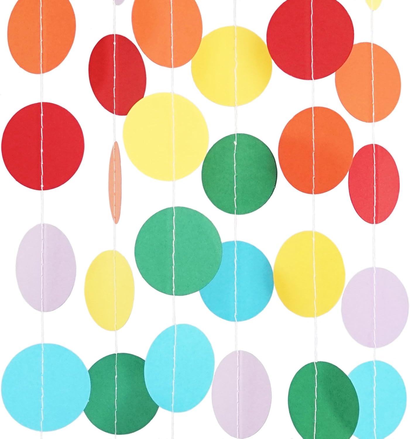 Circle Dots Paper Party Garland Streamer Backdrop (10 Feet Long) - Circus Rainbow