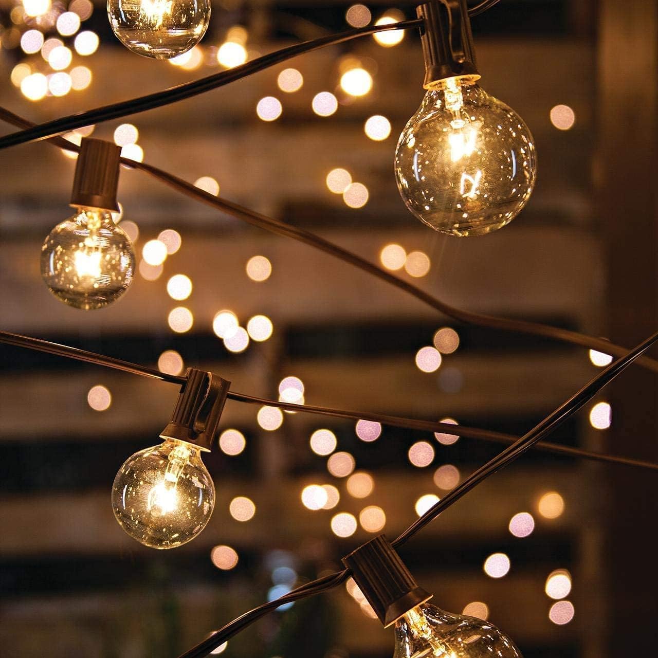 50Ft Outdoor Patio String Lights, G40 Clear String Lights with 53 Globe Bulbs, Waterproof Connectable Hanging String Lights for Outside Backyard Wedding Party Decor, E12 Base, Brown Wire