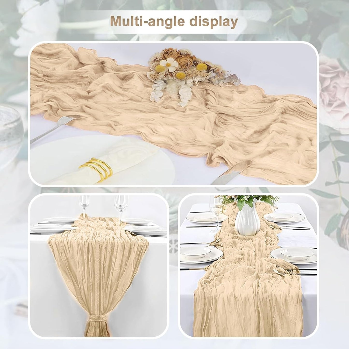 1 Pack Nude Cheesecloth Table Runner 35x120 Inch 10Ft Rustic Gauze Cheese Cloth Table Runner Sheer Cheesecloth Table Runners for Wedding Party Bridal Shower Decoration
