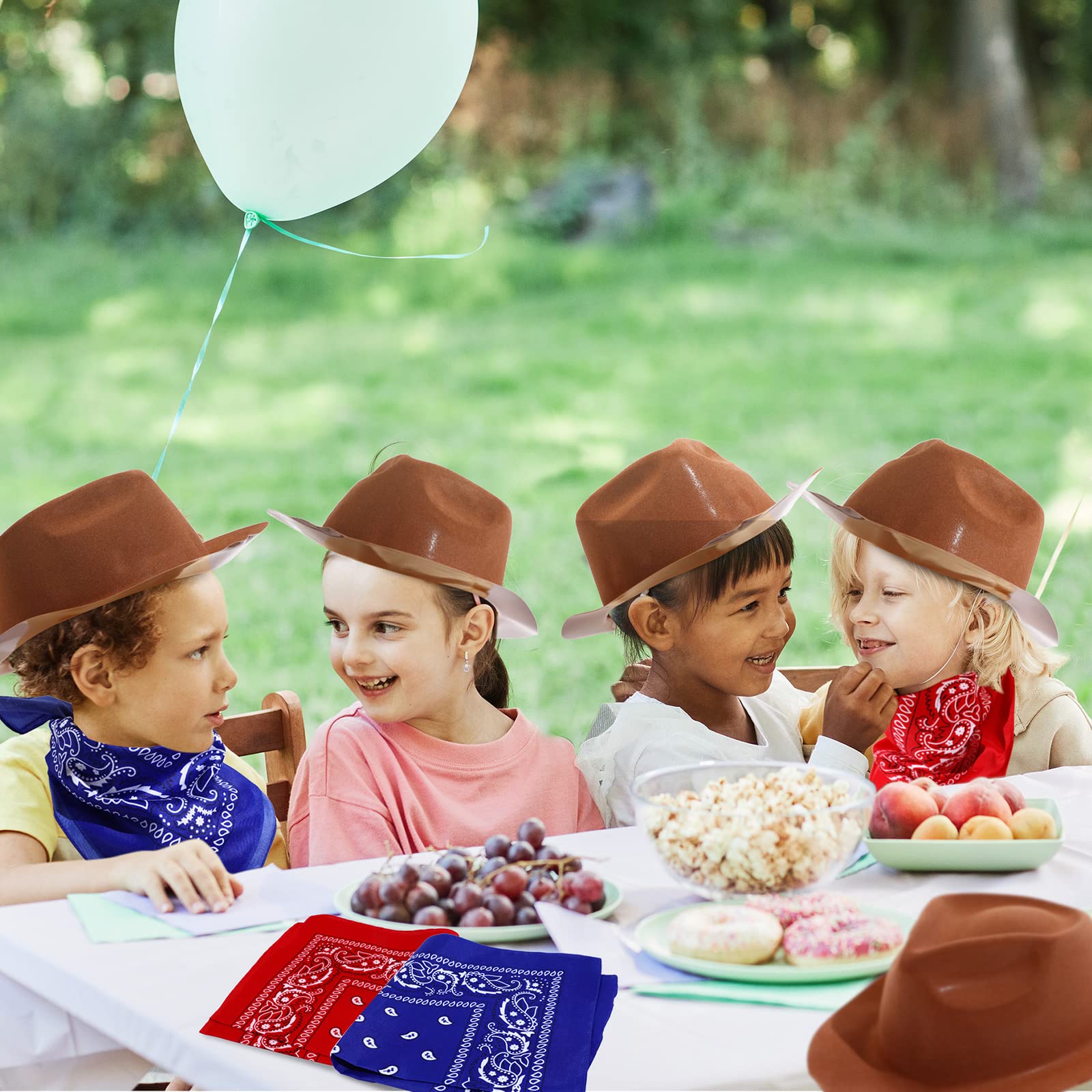 Haysandy 24 Pcs Western Cowboy Party Hats with Bandanas,Brown, Red, Blue