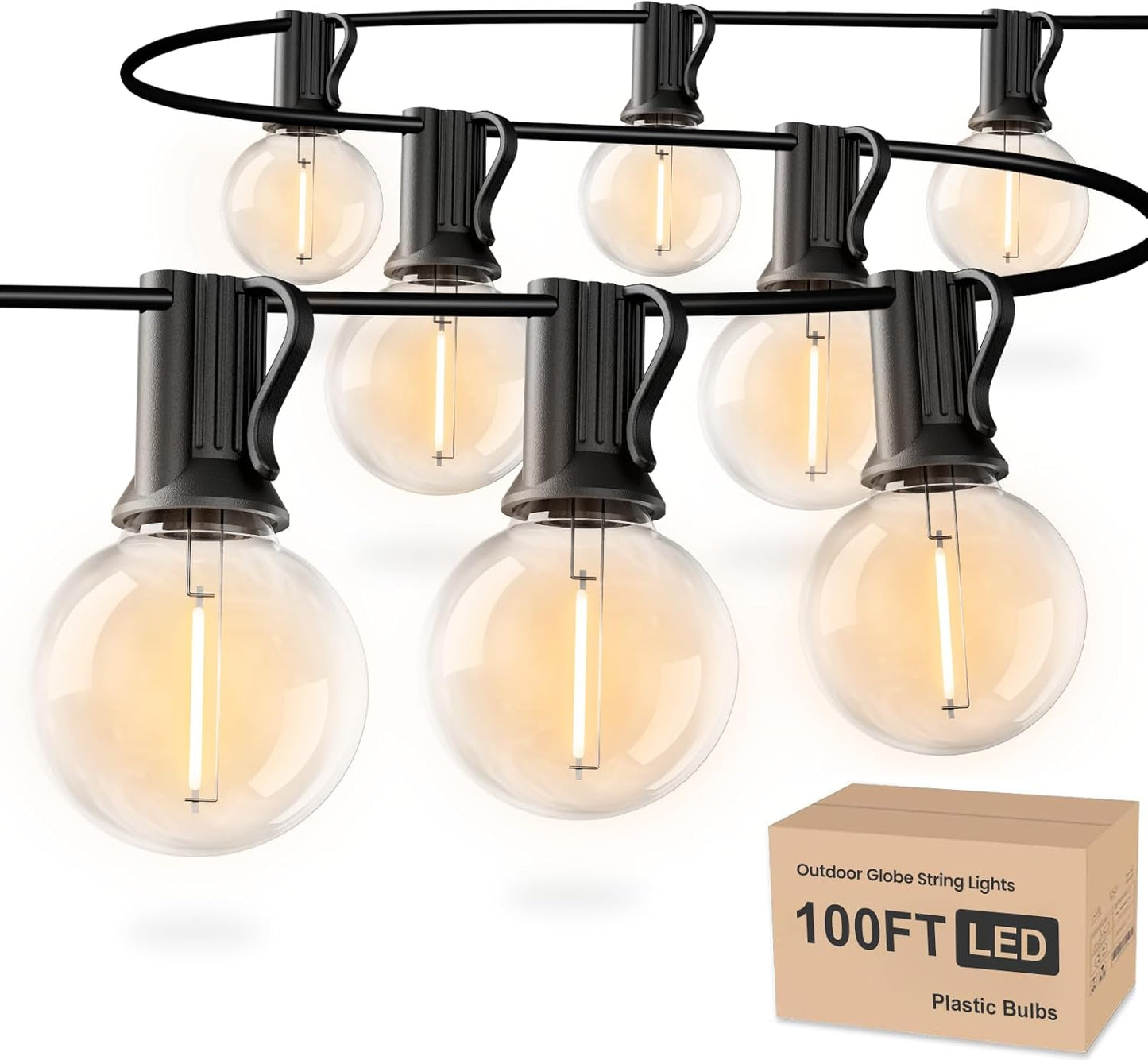 RTTY Outdoor String Lights 100ft, G40 Led Patio Globe Lights with 52pcs Bulbs,Shatterproof Waterproof Connectable Outside Hanging for Porch Cafe Bistro Backyard Gazebo Balcony Deck Party