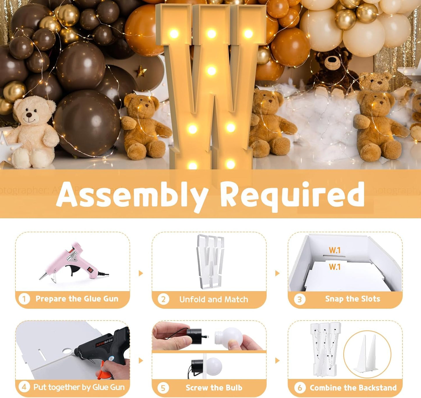 imprsv Marquee Light Up Letters, 3FT Marquee Letters for Birthday Baby Shower Wedding Decorations Light Up Letters for Engagement Party Decor, Large Marquee Letters for Party Decorations, Letter W