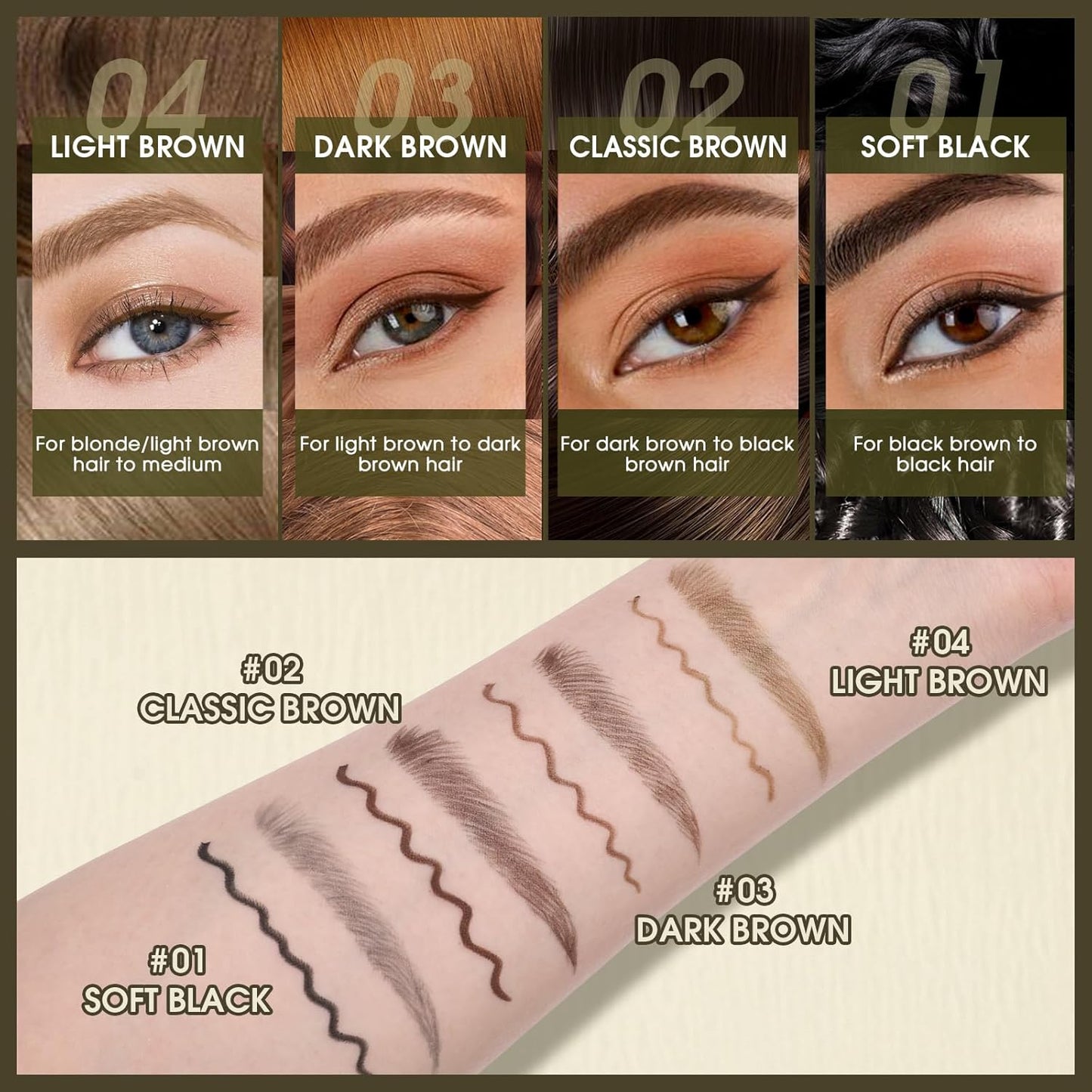 UCANBE Eyebrow Pen, Dual-Ended Eyebrow Pencil with 4-Fork-Tip & Gel Eyeliner for Women, Eye Brow Pen with Gel Eyeliner Pencil, Microblading Eyebrow Pencils with Hair Like Strokes, Classic Brown