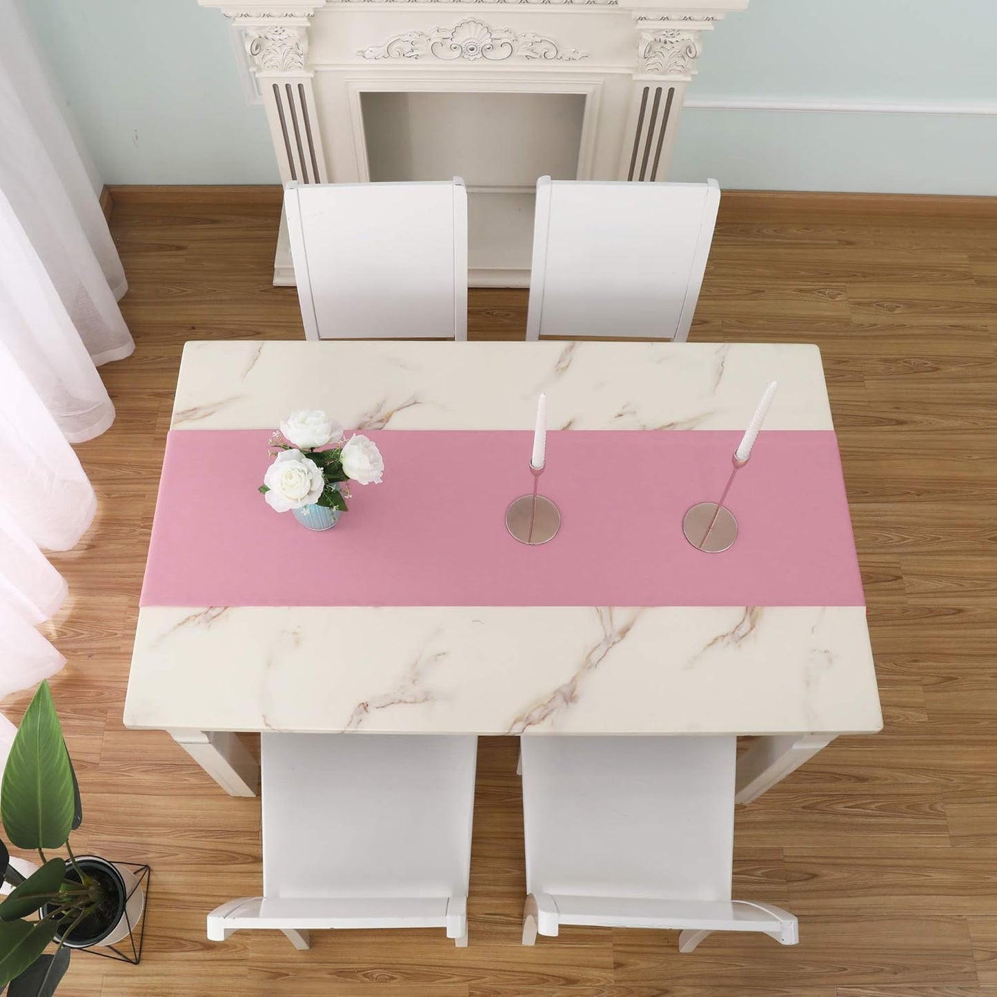 DUALIFE Baby Pink Table Runner 14x72 Inches,Romantic Rose Pink for Wedding Anniversary Party Decor Baby Shower and Birthday Party Cake Table Decorations 1 Piece