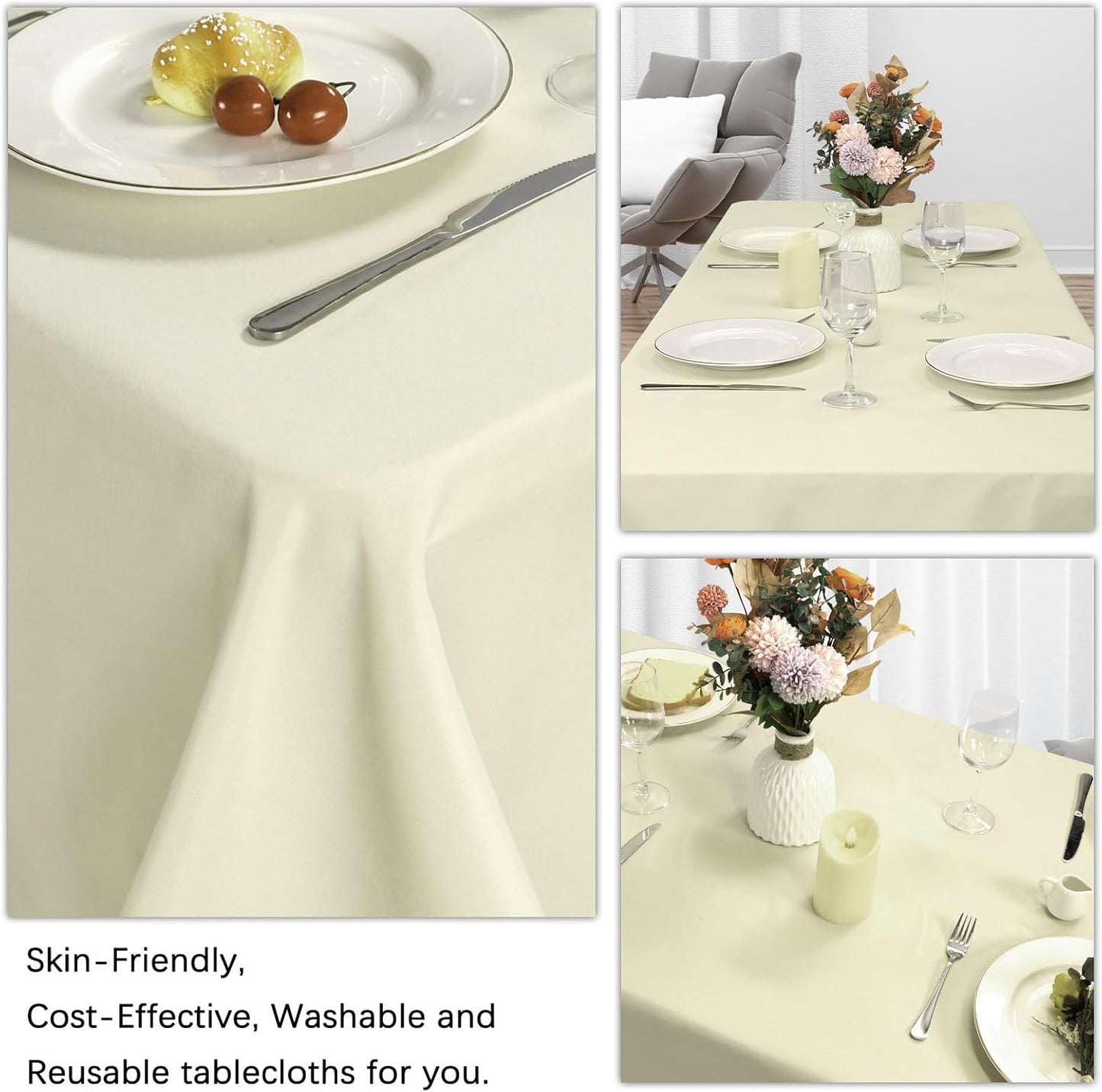 8 Pack Beige Tablecloth 60 x 102 Inch Rectangular Tablecloths for 6 Foot Rectangle Tables, Wrinkle Resistant Beige Table Cloth Washable Polyester Fabric for Buffet Wedding Party Banquet