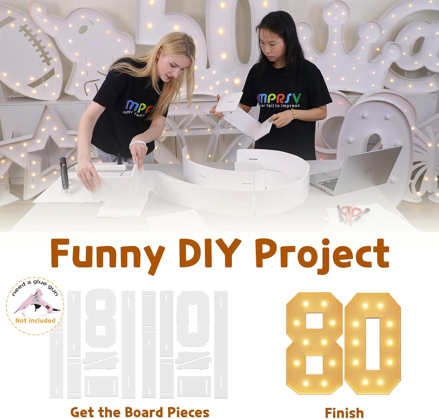 imprsv 4FT Light Up Numbers, Marquee Numbers 80th Birthday Decorations for Women Men, Large Light Up Numbers 80th Birthday Women Foam Board Anniversary Party Decorations Arch Kit (DIY)