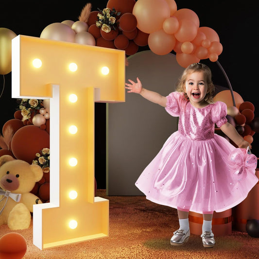 imprsv 3FT Block Marquee Letter T, Light-Up Letters for Birthday, Baby Shower, Wedding & Engagement Parties, Modern Alphabet Theme, Plastic, Non-Foldable, All Ages, All Seasons