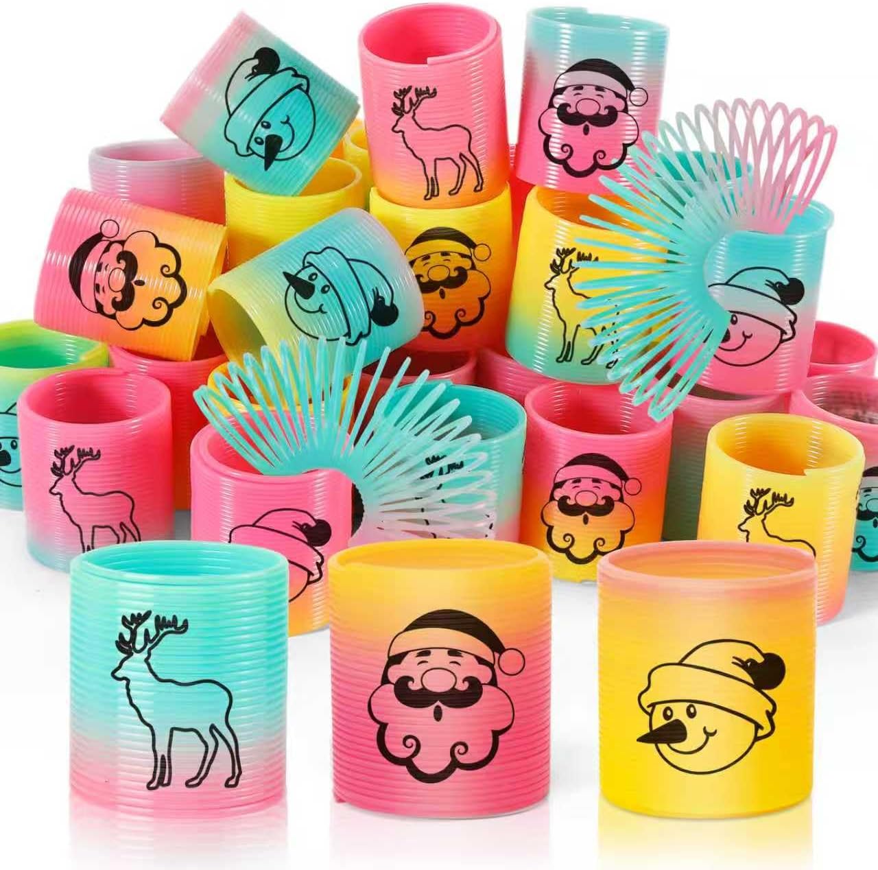 36 Packs Spring Rainbow Magic Fidget Stress Coil Mini Springs Bulk Toys Party Favor Birthday Carnival Prize Goodie Bag Stuffers for Kids Boys Girls (Christmas)