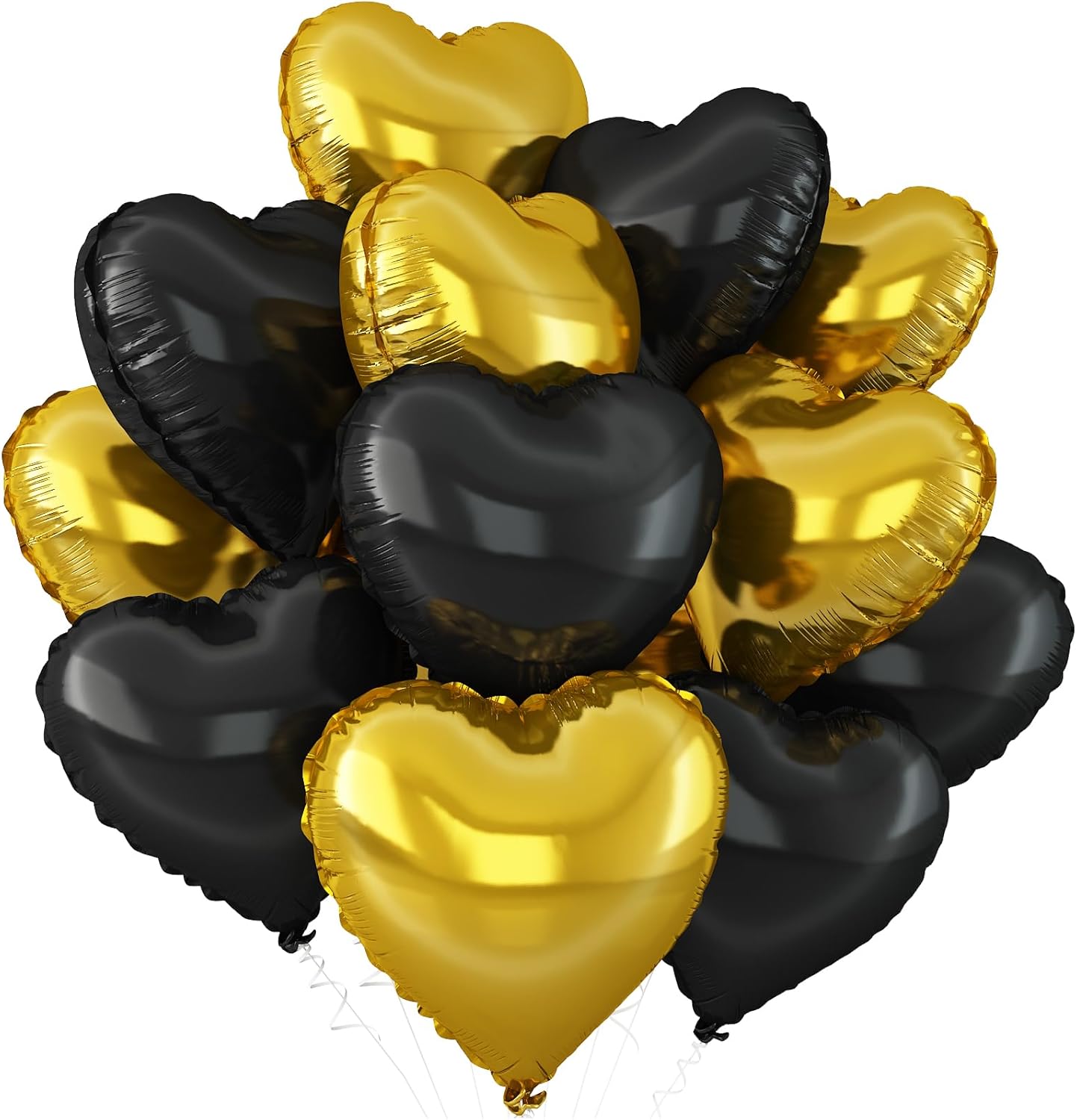 Black Gold Heart Balloons,12Pcs Black Heart Shaped Foil Balloons,18Inch Gold Helium Polyester Film Balloon for Baby Shower Birthday Anniversary Wedding Party Decorations