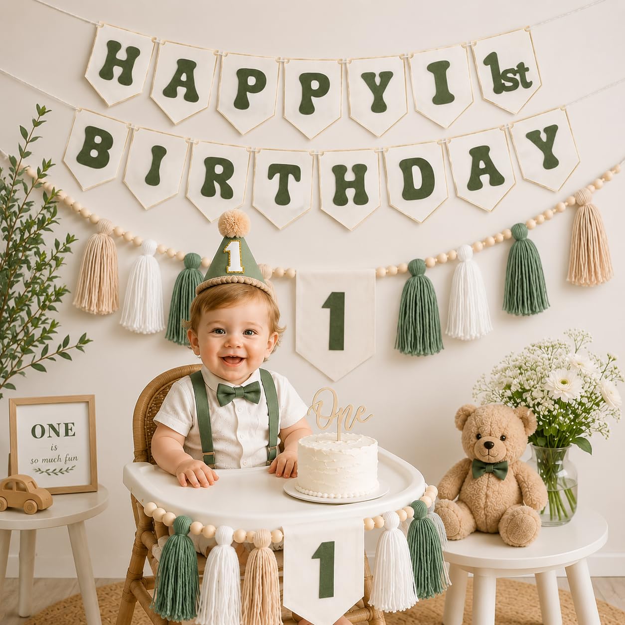 THAWAY 1st Birthday Decorations Boy, Green First Birthday Becorations