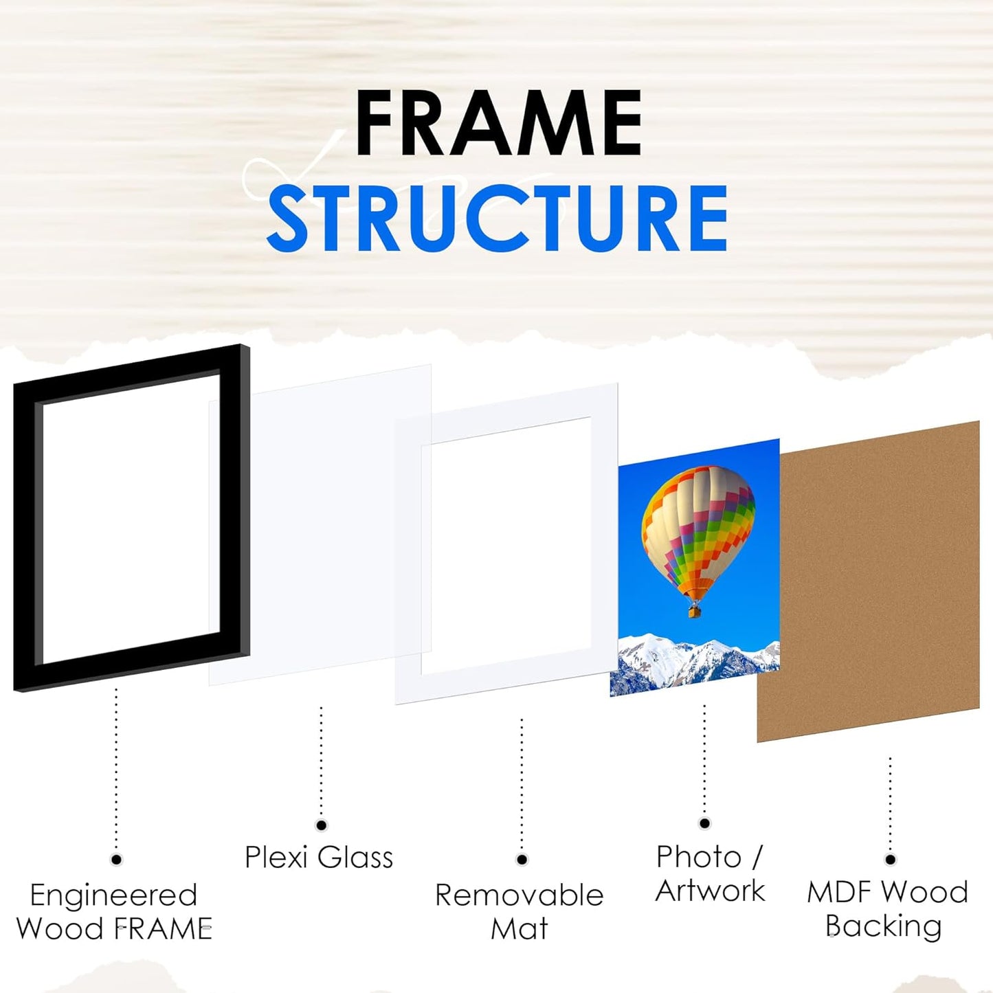 FIXSMITH 8.5x11 Picture Frame Set of 2, Photo Frame with HD Plexiglass, Display Pictures 6x8 with Mat or 8.5x11 Without Mat, Black Picture Frames Collage Wall Decor, Gallery Wall Frame