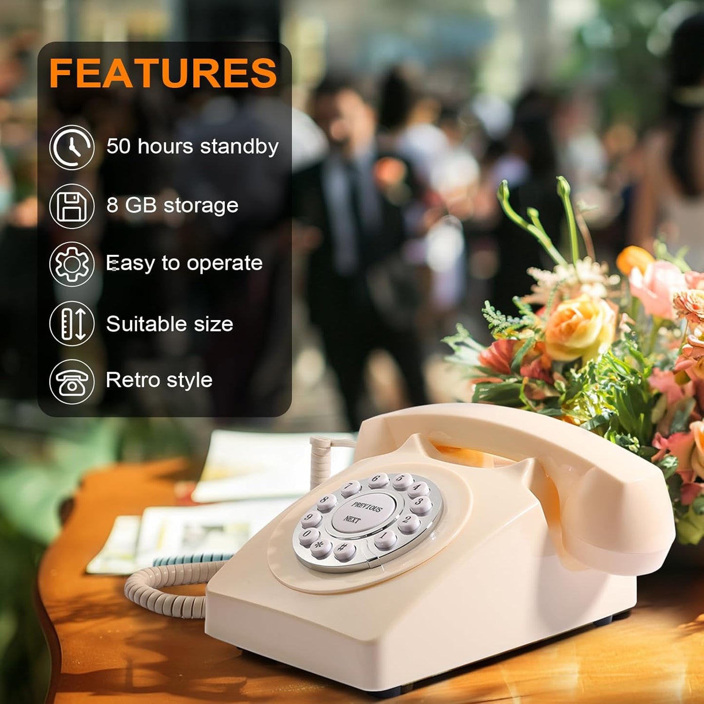 Guest Book Audio Wedding Phone,Record Voice Messages,Retro Guest Book for Wedding or Birthday Party Message Voicemail,Save The Blessings of Your Relatives and Friends（Beige）
