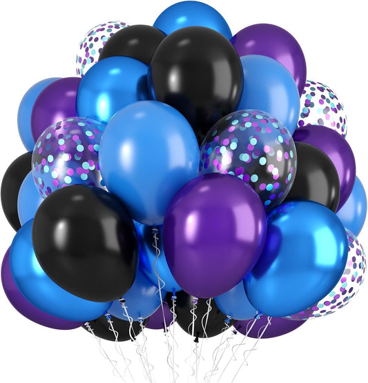Black Purple Blue Balloons, 12 Inch Metallic Blue Dark Purple Blue Black Confetti Balloons for Girl Party Baby Shower Engagement Party Decorations