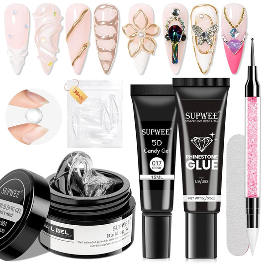 Solid Builder Gel for Nails 3D Nail Sculpture Gel and Nail Rhinestone Glue 3d Gels Nails Art Clear Hard Gels for Christmas Home DIY Manicure
