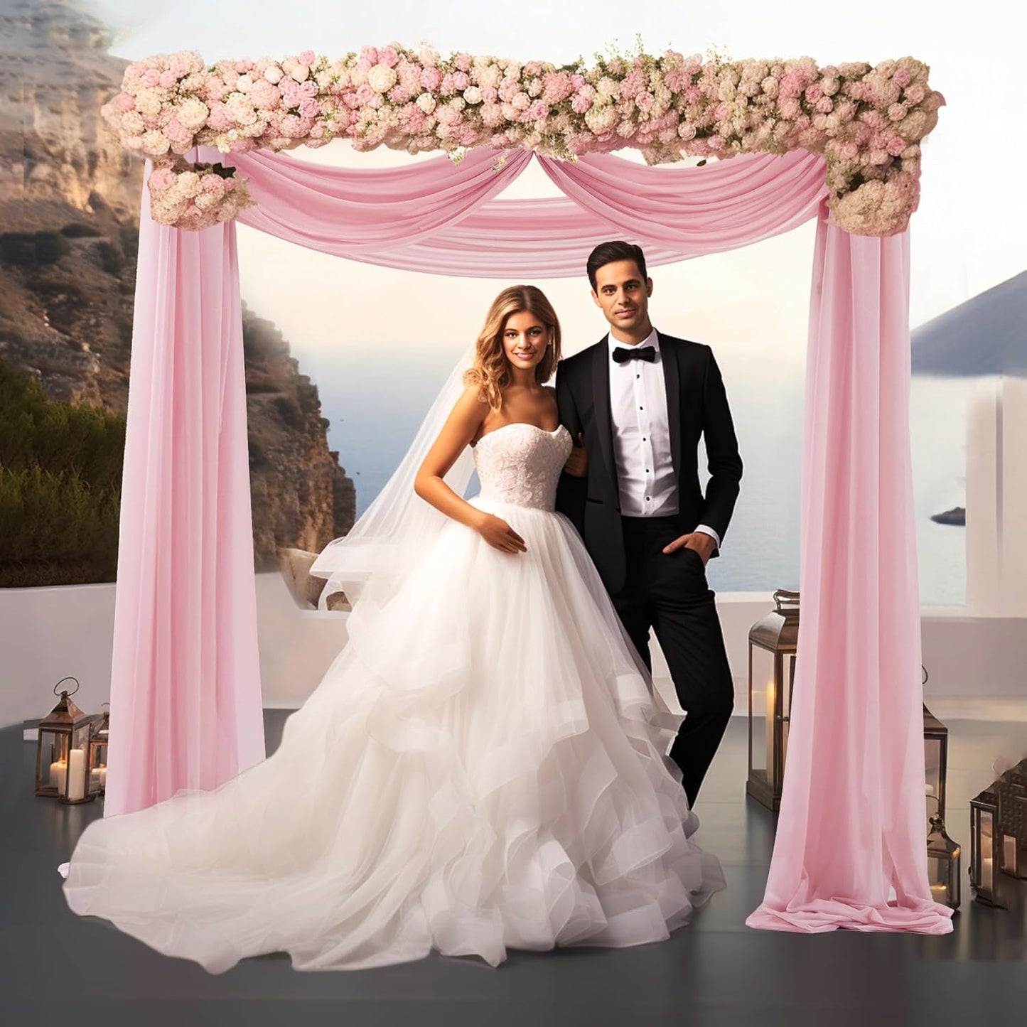 Wedding Arch Draping Fabric, 1 Panel 30" x 20Ft Dusty Rose Sheer Curtain Drapes Extra Wide & Long Backdrop Curtains for Easter Bridal Shower Backdrop Outdoor Party Arches Church Ceremony Decoration