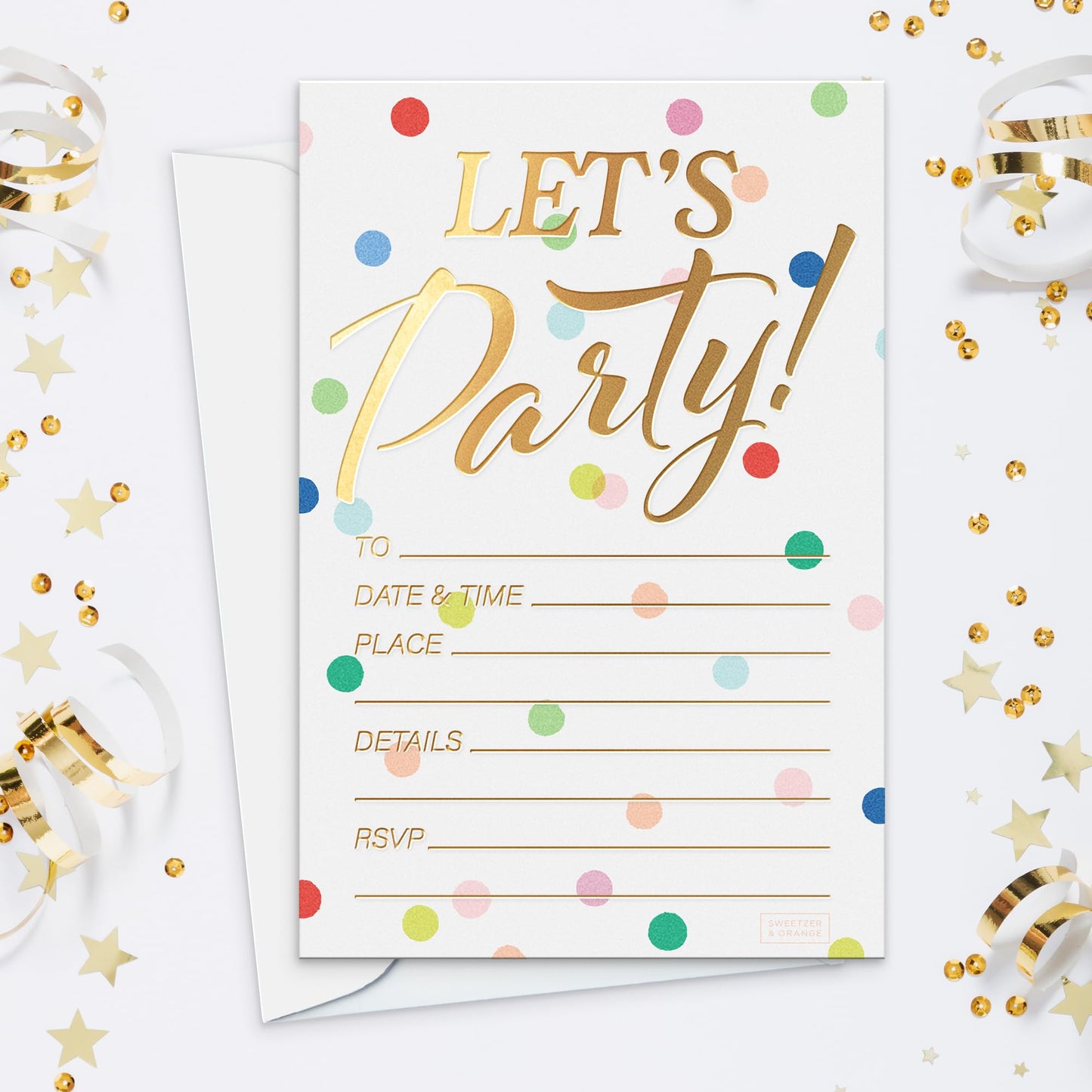 Sweetzer & Orange S&O Set of 25 Polka Dot Party Invites -Happy Birthday Invitations for Adult &