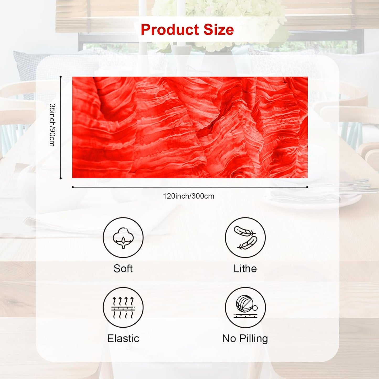 6 Pack Red Cheesecloth Table Runner 35x120 Inch 10Ft Rustic Gauze Cheese Cloth Table Runner Sheer Cheesecloth Table Runners for Wedding Party Bridal Shower Decoration