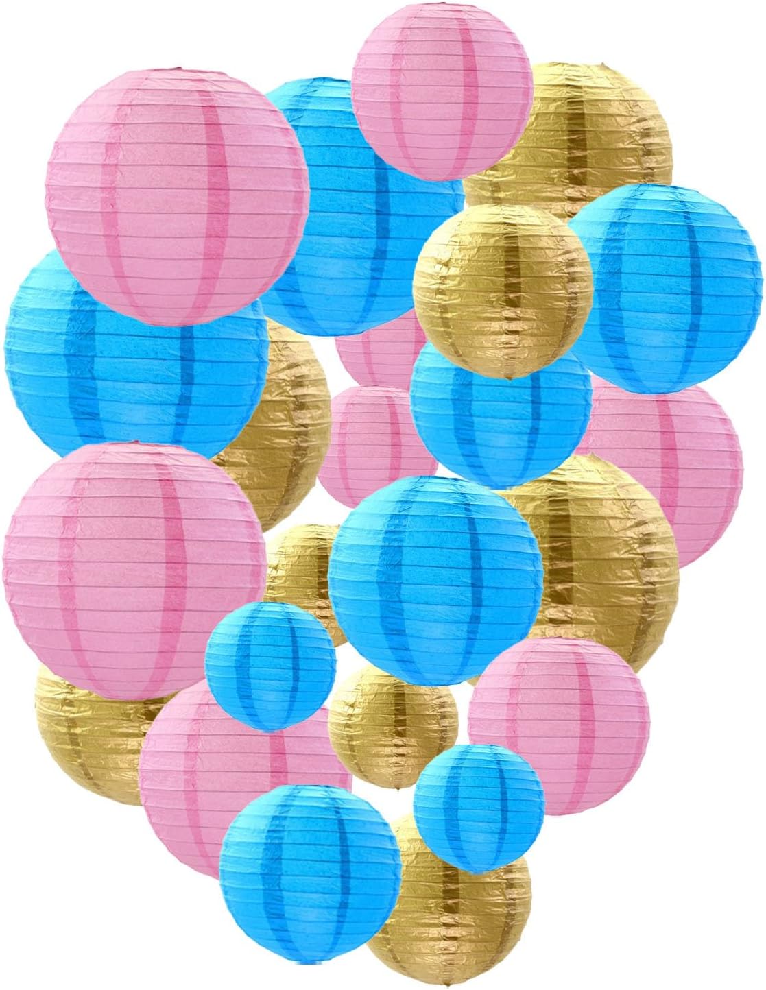 Tim&Lin Gender Reveal Decorations Paper Lanterns, Pink Blue Gold Paper Lanterns Decorative, Chinese/Japanese Hanging Round Paper Lanterns Decorations for Baby Shower, Birthday (12 PCS), PL-231012-005