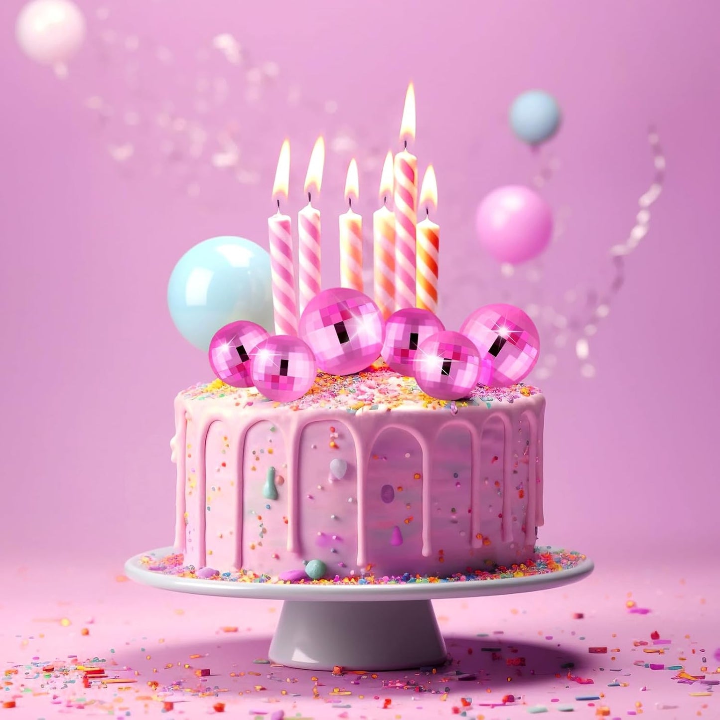 ASTARON 20 Pcs Disco Ball Cake Topper Decorations Sticks Pink Cake Balls Picks Toppers for Birthday Anniversary Disco Retired Theme Party Decorations