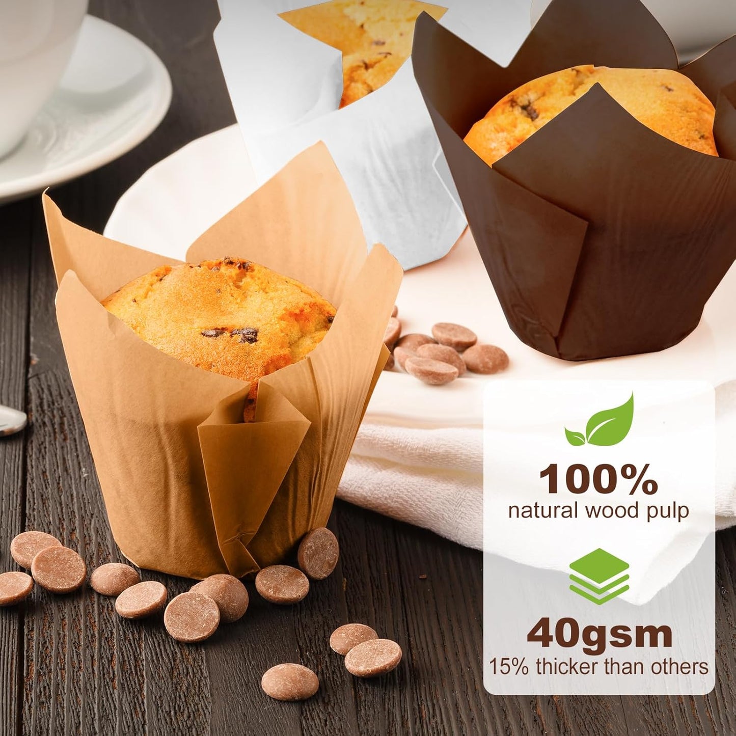 Tulip Cupcake Liners for Baking 200 Cups, Unbleached Parchment paper Muffin Liners, Upgraded Standard Cupcake Wrappers, Greaseproof Cup Cake Liner, Easy to Use in Party, Birthday, Christmas (Mix)