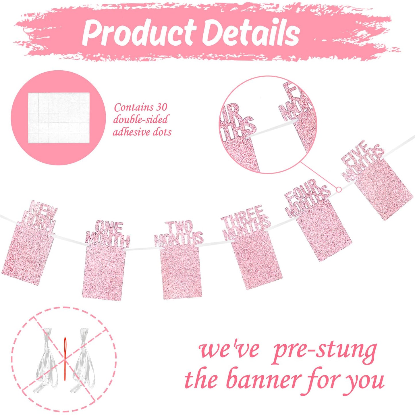 Whaline 1st Birthday Baby Photo Banner for Newborn to 12 Months, Monthly Milestone Photograph