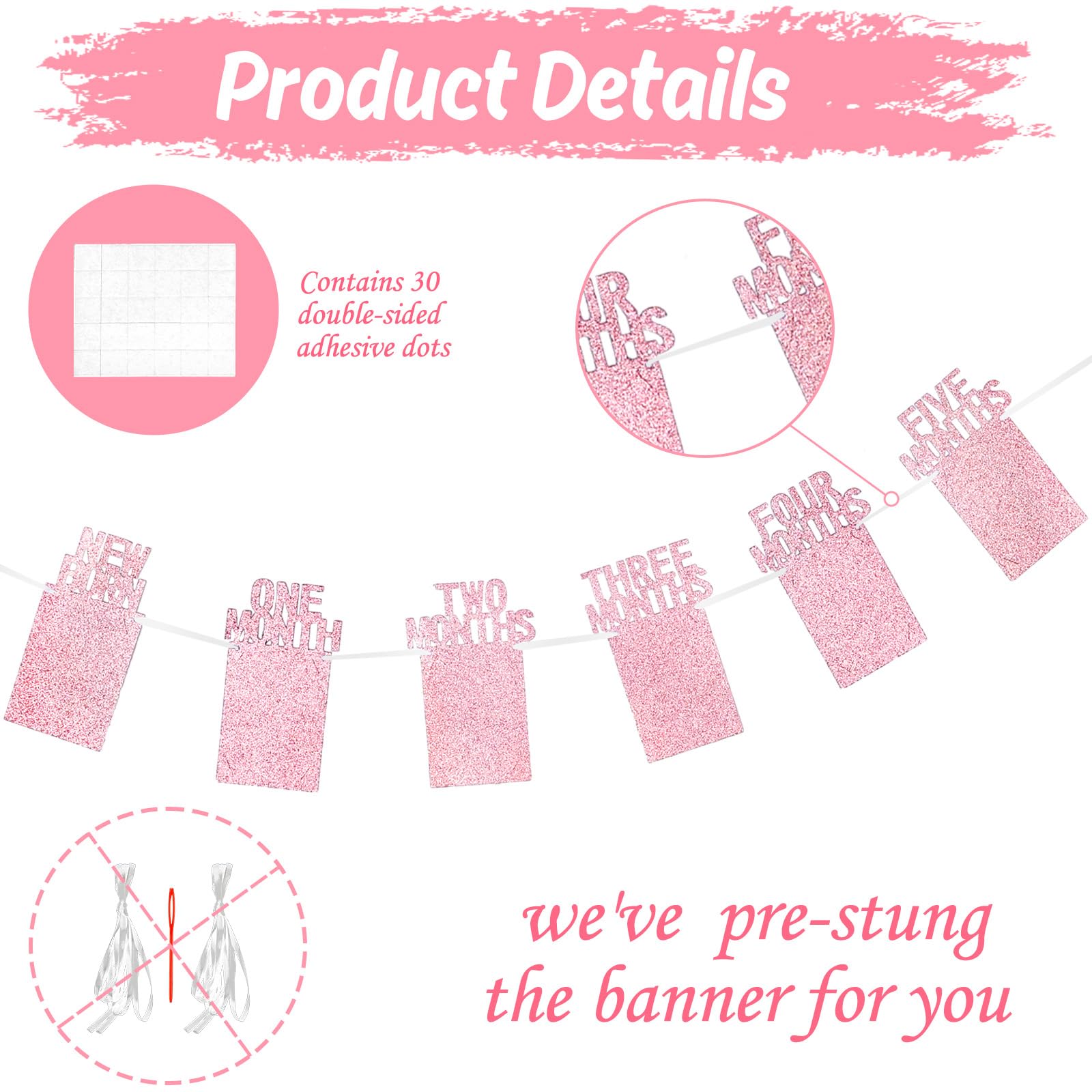 Whaline 1st Birthday Baby Photo Banner for Newborn to 12 Months, Monthly Milestone Photograph