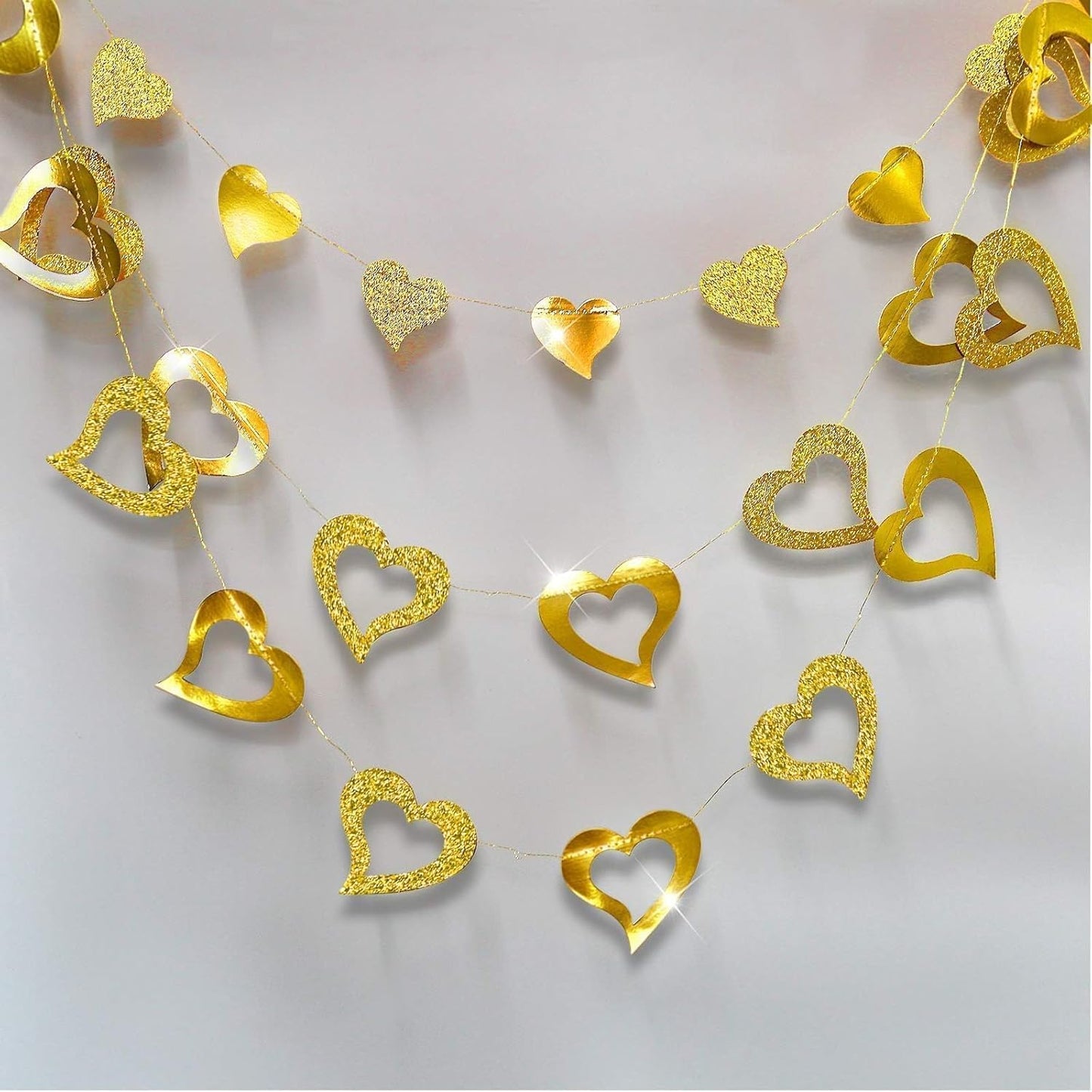 Cheerland Gold Heart Garland Romantic Decorations Paper Streamers Hanging for Mother’s Day Best Mom Tea Brunch Engagement Wedding Anniversary Bridal Shower Valentine Birthday Party Supplies 4pcs