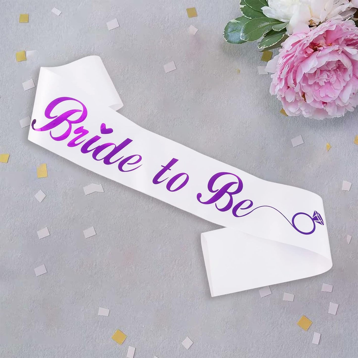 KETAOO Bride to Be Sash, Violet Foil White Lace Bachelorette Sash for Bridal Shower Favors Engagement or Wedding Party Accessories Hen Night Gifts, Bride to Be (White + Violet) (KE0000036)